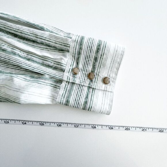 Scully Mens Western Dress Shirt Snap Up Long Sleeve Stripes Light Green Medium - Picture 6 of 8